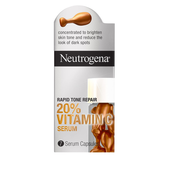 Neutrogena Rapid Tone Repair 20% Vitamin C Face Serum Capsules, Daily Facial Serum with Vitamin C to Help Brighten Skin Tone & Reduce Look of Dark Spots, 7 ct