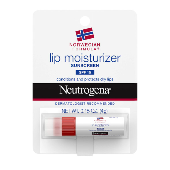 Neutrogena Norwegian Formula Nourishing Lip Moisturizer with SPF 15 Sunscreen, Soothing and Conditioning for Chapped or Dry Lips, Non-Waxy, PABA- and Fragrance-Free,.15 oz