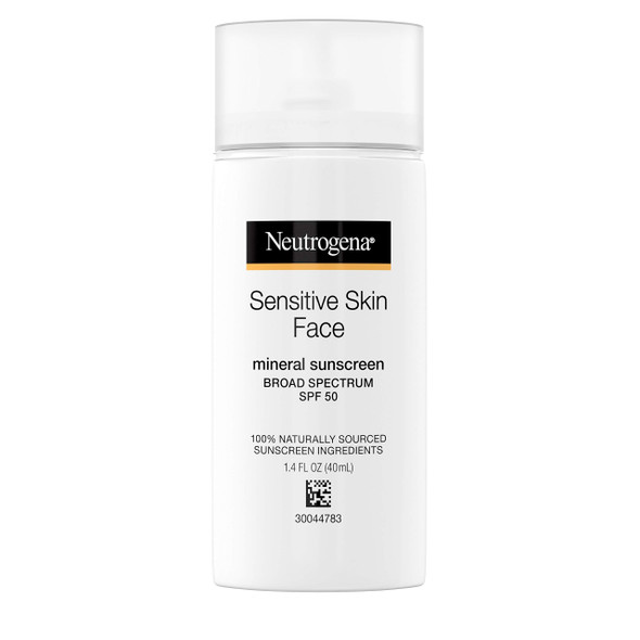 Neutrogena Sensitive Skin Face Liquid Mineral Sunscreen with Broad Spectrum SPF 50, Lightweight Sunscreen with Zinc Oxide, Hypoallergenic, Fragrance-Free, Non-Comedogenic, 1.4 fl. oz