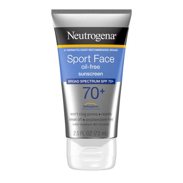 Neutrogena Sport Face Oil-Free Lotion Sunscreen with Broad Spectrum SPF 70+, Sweatproof & Waterproof Active Sunscreen, 2.5 fl. Oz