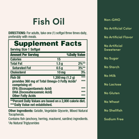 Nature's Bounty Fish Oil Omega 3 Supplements - Supports Heart Health 1200 Mg Fish Oil Omega-3 200 Softgels