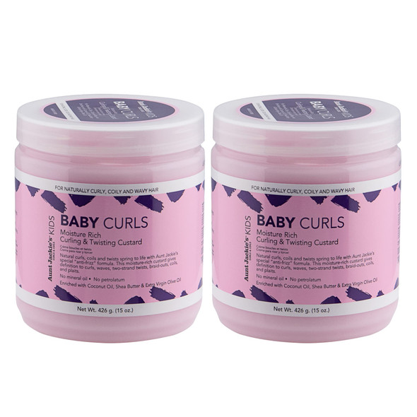 Aunt Jackie's Kids Baby Curls, Moisture Rich Curling and Twisting Custard for Naturally Curly, Coily and Wavy Hair, 15 oz, 2 Pack
