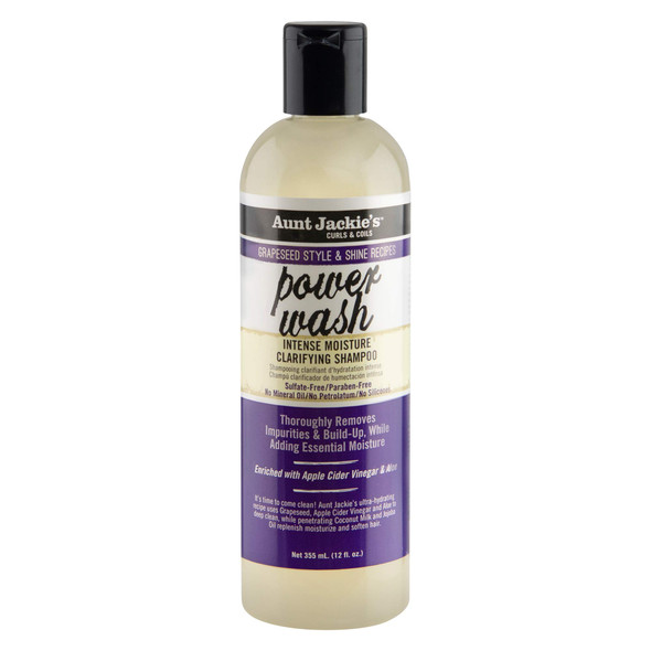 Aunt Jackie's Grapeseed Style and Shine Recipes Power Wash Intense Moisture Clarifying Hair Shampoo, 12oz.