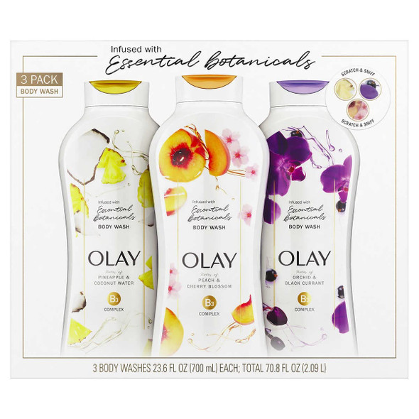 Olay Essential Botanicals Body Wash, Variety Pack, 23.6 Fluid Ounce (Pack of 3)