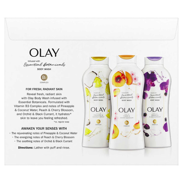 Olay Essential Botanicals Body Wash, Variety Pack, 23.6 Fluid Ounce (Pack of 3)