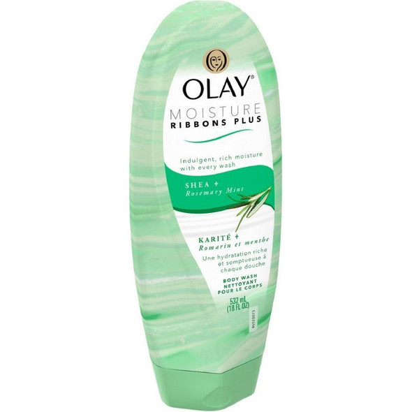 OLAY Moisture Ribbons Plus Body Wash, Shea + Rosemary Mint 18 oz (Pack of 4)