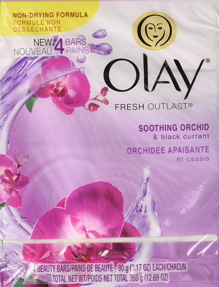 Olay Fresh Outlast Soothing Currant Beauty Bar, Orchid and Black, 4 Count, Packaging May Vary