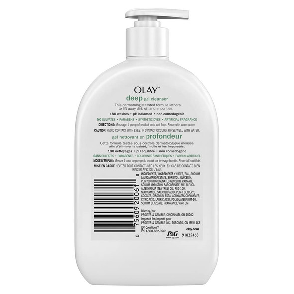 Olay Deep Gel Cleanser with Tea Tree Essential Oil, 16 Oz