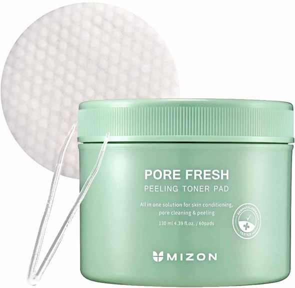 MIZON Pore Fresh Peeling Toner, AHA, BHA, PHA, Peeling Pads, Soothing, Exfoliating, Toning, Pore-Tightening, Toner Pad (60 Pads)