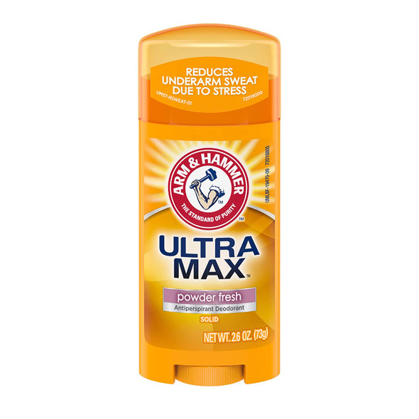 Arm & Hammer Ultra Max Antiperspirant Deodorant, Powder Fresh, Solid, 2.6 Ounce (Pack of 6)