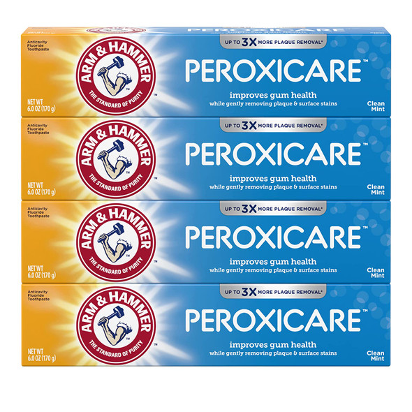 Arm & Hammer Peroxicare Toothpaste, Clean Mint Flavor, Improves Gum Health, 6.0oz (4-Pack)