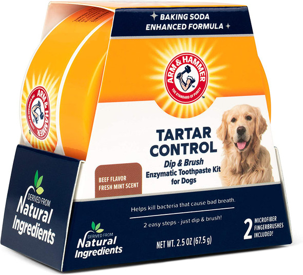 Arm & Hammer for Pets Dip & Brush Tartar Control Enzymatic Toothpaste Kit | Easy to Use Tartar Control Dog Dental Care Kit | Beef Flavored Dog Toothpaste in Fresh Mint Scent