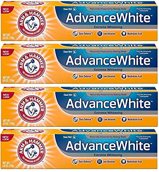 ARM & HAMMER Advance White Extreme Whitening Baking Soda and Peroxide Toothpaste, Fresh Mint, Twin Pack 6 oz (Pack of 4)