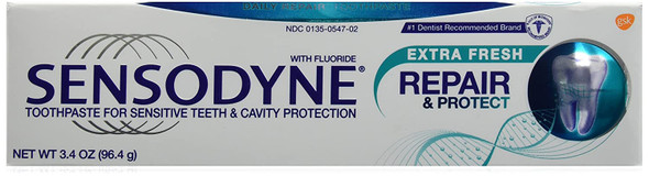 Sensodyne Repair and Protect Extra Fresh Toothpaste with Fluoride 3.4 Ounce. Pack of 3