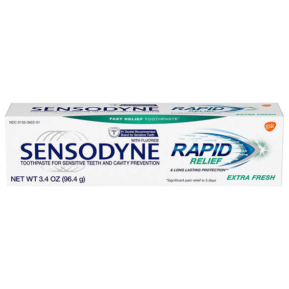 Sensodyne Rapid Relief Sensitivity Toothpaste, Extra Fresh, 3.4 oz (Pack of 2)
