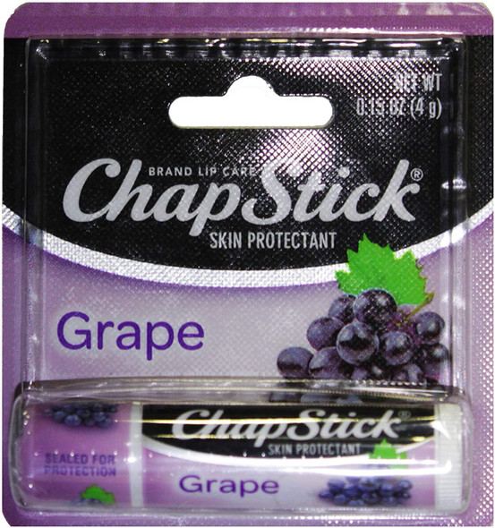 Chapstick (1) Stick Grape Flavored Lip Balm - Paraben Free Lip Care - Carded 0.15 oz