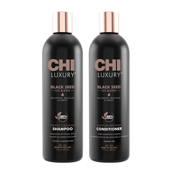 CHI Luxury Black Seed Oil Blend Gentle Cleansing Shampoo 12 Fl Oz, CHI Luxury Black Seed Oil Blend Moisture Replenish Conditioner 12 Fl Oz (pack Of 2)