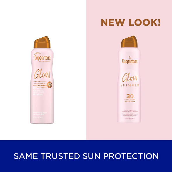 Coppertone Glow with Shimmer Sunscreen Spray SPF 30, Water Resistant Spray Sunscreen, Broad Spectrum SPF 30 Sunscreen Pack, 5 Oz Spray, Pack of 2