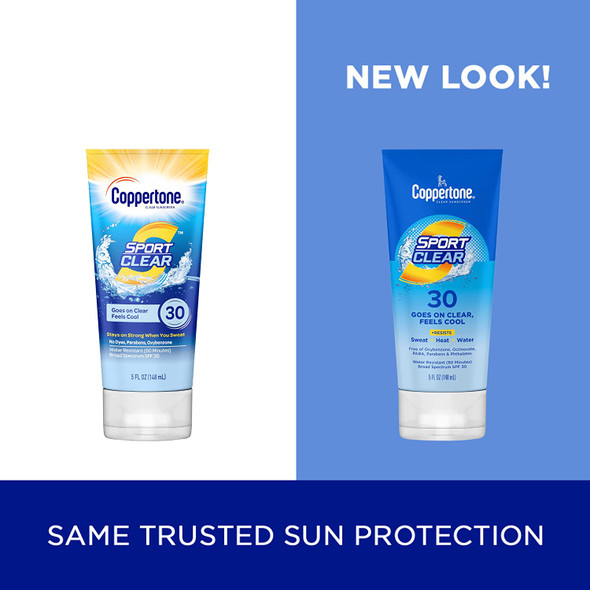 Coppertone SPORT Clear Sunscreen Lotion SPF 30, Water Resistant Sunscreen, Broad Spectrum SPF 30 Sunscreen, 5 Fl Oz Tube