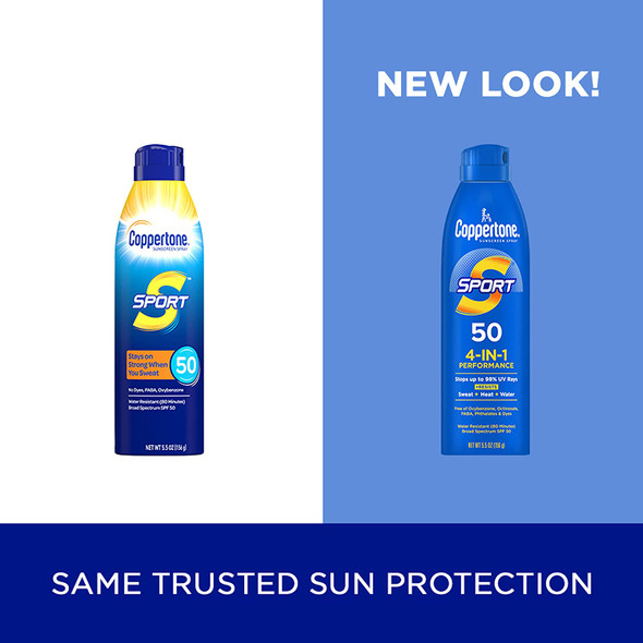 Coppertone SPORT Sunscreen Spray SPF 50, Water Resistant Spray Sunscreen, Broad Spectrum SPF 50 Sunscreen Pack, 5.5 Oz Spray, Pack of 2 (Packaging May Vary)