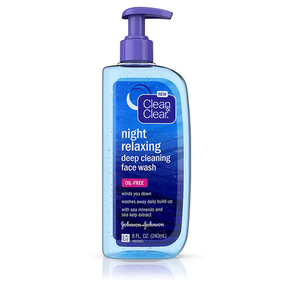 Clean & Clear Night Relaxing Oil-Free Deep Cleaning Face Wash with Deep Sea Minerals & Sea Kelp Extract, For All Skin Types, 8 fl. oz