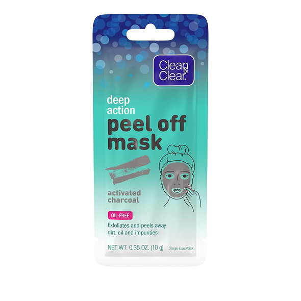 Clean & Clear Deep Action Cleansing & Exfoliating Peel Off Face Mask with Activated Charcoal Oil-Free, 1 Single Use Mask