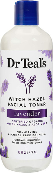 Dr Teal'S Witch Hazel Facial Toner Lavender| Certified Organic Witch Hazel & Aloe Vera Non-Drying Alcohol Free Formula 16 Fl Oz