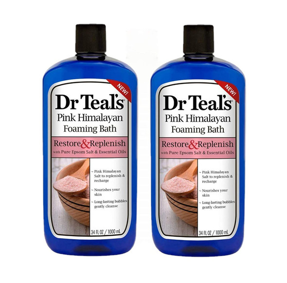 Dr Teal's Restore & Replenish Pure Epsom Salt & Essential Oils Pink Himalayan Foaming Bath 34 oz (Pack of 2) Dr. Teal's