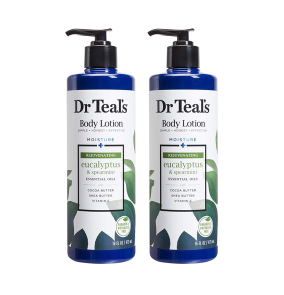 Dr. Teal'S Body Lotion - Moisture Plus - Rejuvenating Eucalyptus & Spearmint Essential Oils, 18 Fl Oz 2-Pack (36 Fl Oz)
