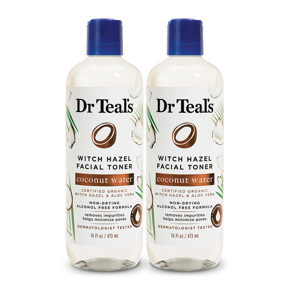 Dr Teals Witch Hazel Facial Toner, Coconut Water, 16 fl oz (Pack of 2)