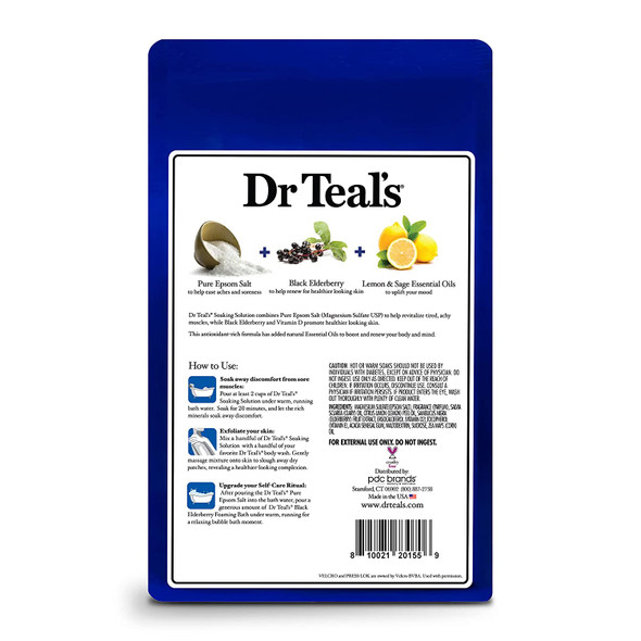 Dr Teal's Pure Epsom Salt Soak, Black Elderberry with Vitamin D, 3 Pound(48 Ounce)