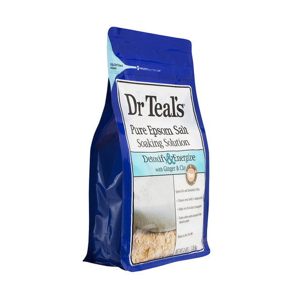 Dr Teal's Epsom Salt Soaking Solution, Detoxify & Energize, Ginger & Clay, 4 Count - 3lb Bags, 12lbs Total