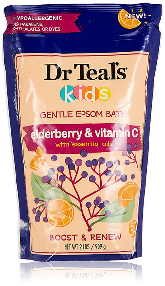 Dr Teal's Kids Pure Epsom Salt Soak with Elderberry, Vitamin E & Essential Oils, 2 lbs