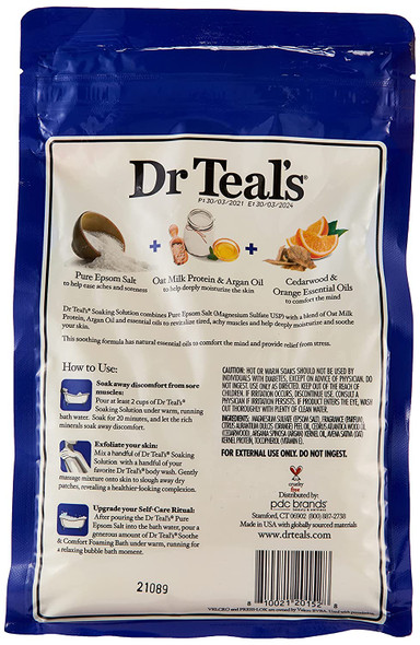 Dr Teal's Pure Epsom Salt, Soothe & Comfort with Oat Milk & Argan Oil, 3lbs