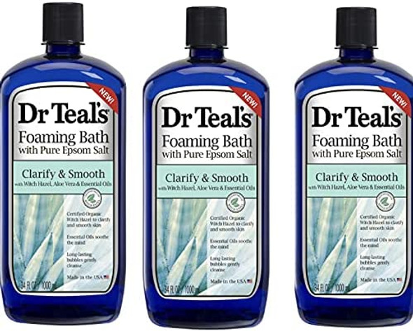 Teals Clarify & Smooth Foaming Bubble Bath with Pure Epsom Salt, Witch Hazel, Aloe Vera and Essential Oils , 34 fl.oz.Pack of 3)