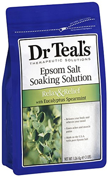 Dr. Teal's Epsom Salt Soaking Solution, Eucalyptus Spearmint, 48 Ounce (Pack of 4)