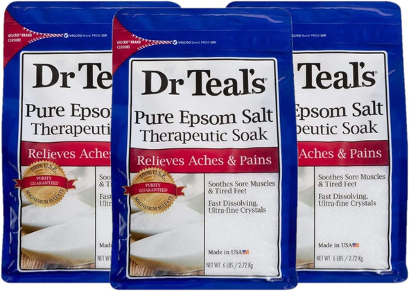 Dr Teal's Pure Epsom Salt Soaking Solution 3-pack (18 lbs Total) Unscented