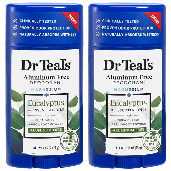 Dr. Teal's Aluminum Free Deodorant - Eucalyptus - Paraben & Phthalate Free - 2.65 oz Pack of 2