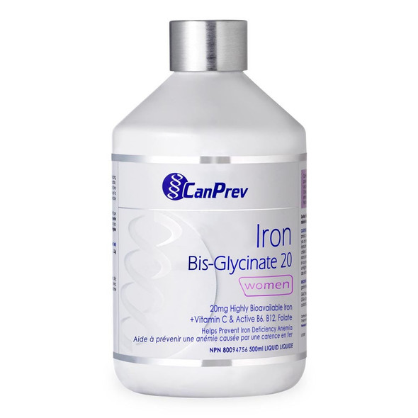 CanPrev Iron Bis-Glycinate 20  Vitamin C, B6, B12 & Folate, 500 mL