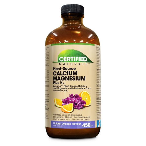 Certified Naturals Calcium Magnesium Plus K2 Liquid with Aquamin Orange 450 ml