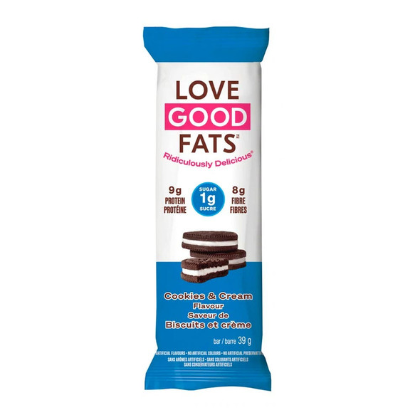 Love Good Fats Cookies and Cream Keto-Friendly Bar - 39g