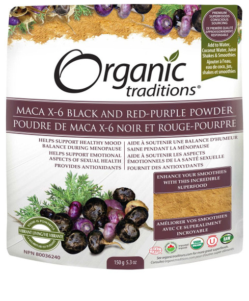 Organic Traditions Maca X-6 Black and Red-Purple Powder - 150g