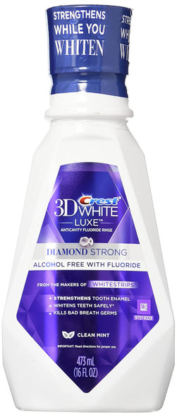 Crest 3D White Luxe Diamond Strong Anticavity Fluoride Mouth Rinse Clean Mint 16 Oz, (Pack of 2)