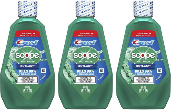 Crest Scope Outlast Mouthwash, Travel Size - 3.3 fl oz, Pack of 3