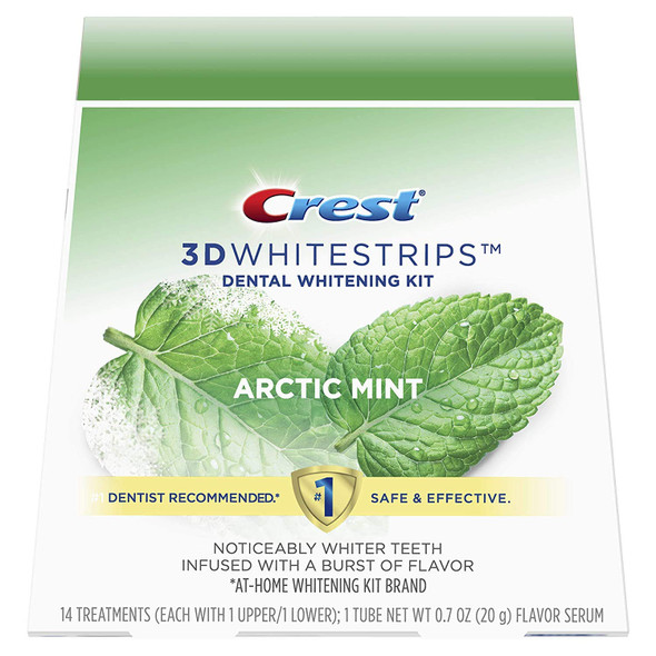 Crest 3D Whitestrips Arctic Mint Teeth Whitening Strip Kit with Tube of Flavor Serum 28 Strips (14 Count Pack)