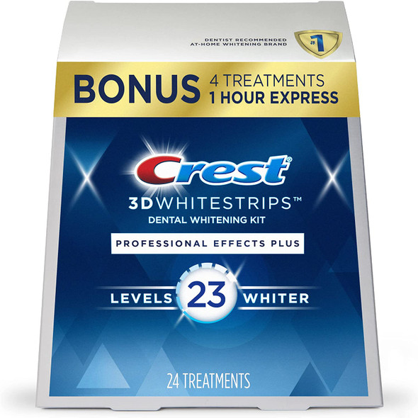 Crest 3DWhitestrips Professional Effects Plus 20 Treatments + 1 Hour Express 4 Treatments at-Home Teeth Whitening Kit, 23 Levels Whiter