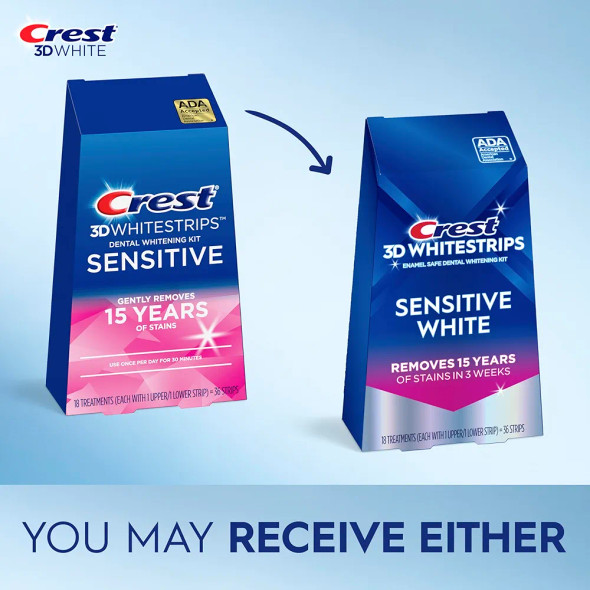Crest 3D Whitestrips Sensitive White – Teeth Whitening Kit 18 Treatments Each with 1 Upper/1Lower 36 Strips – Crest 3DWhite Teeth Whitening Strips