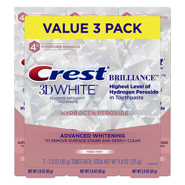 Crest 3D White Brilliance Hydrogen Peroxide Toothpaste with Fluoride, 3 Oz, 3 Count