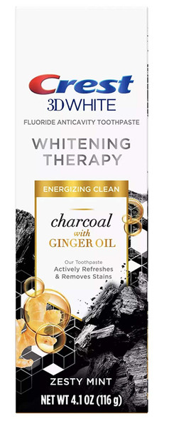 Crest Charcoal 3D White Toothpaste, Whitening Therapy, With Ginger Oil, Zesty Mint Flavor, 4.1 Oz, 6.148 Lb