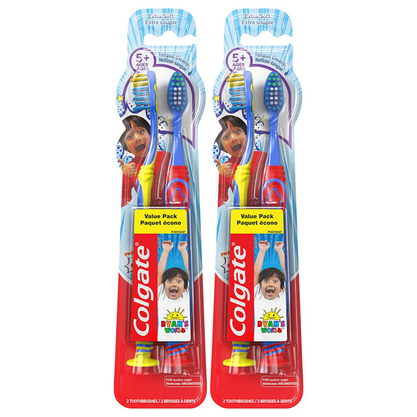 Colgate Kids Toothbrush with Extra Soft Bristles, Ryan's World - 4 Count (For Ages 5+)